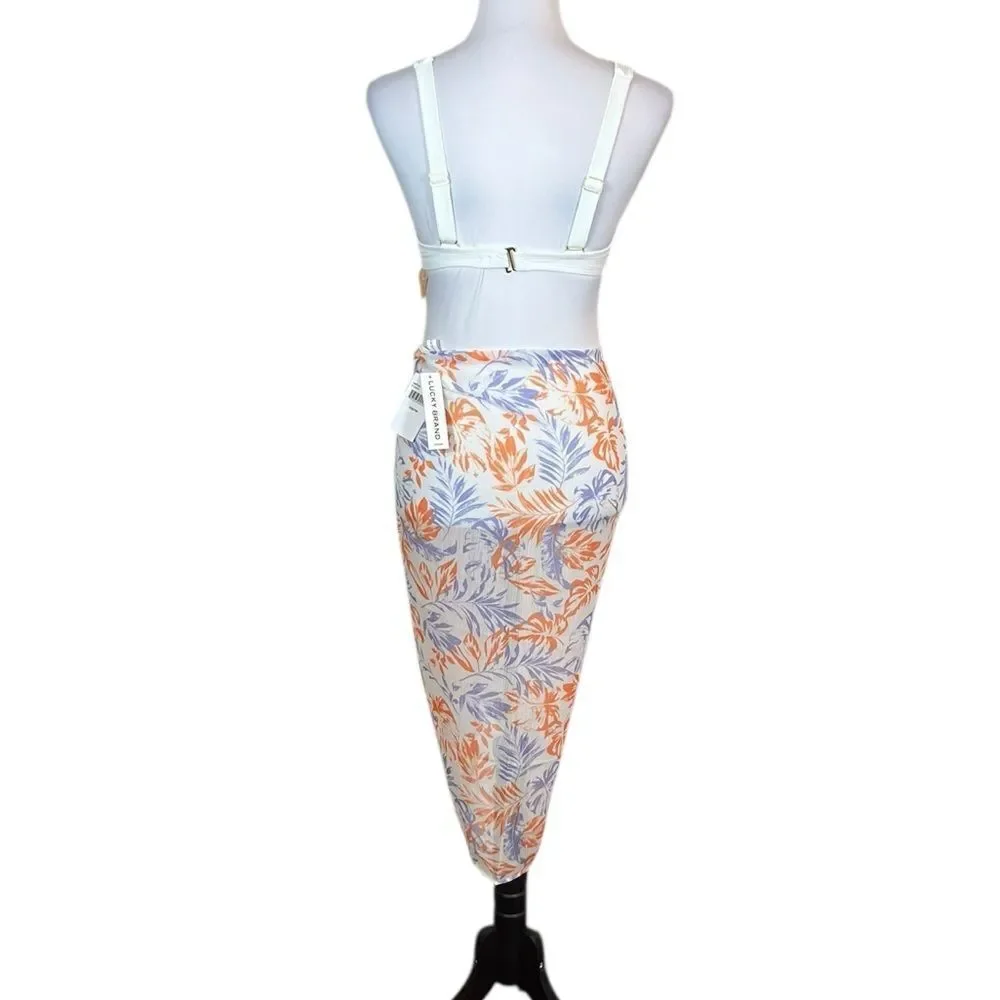 Lucky Brand Orange And Purple Swim Sarong Coverup Wrap, OSFM, NWT‎
